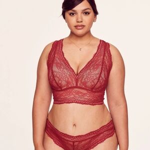Red Lace Plunge Bralette (2) with Panties Intimates NWT